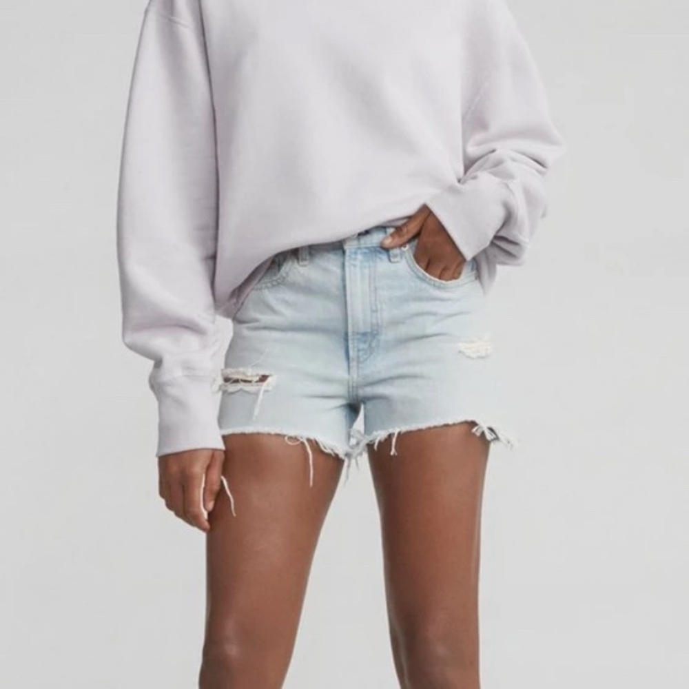 Rag & Bone Justine Short Glena w/ Holes - Light Blue Denim Shorts - Size 28